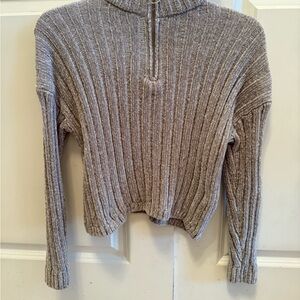 Pink Rose Gray Ribbed Sweatshirt